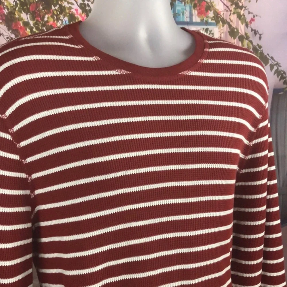 J. Crew Red and White Striped Ling Sleeve Waffle Knit Thermal Shirt